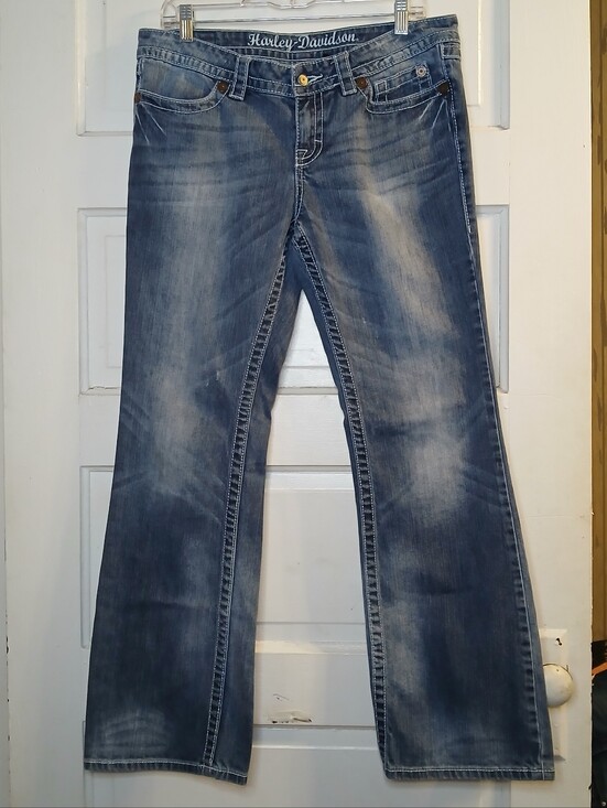 Harley-Davidson Denim - Harley Davidson Bootcut Jeans Womens Size 12 Medium Wash Flap Pocket Y2K